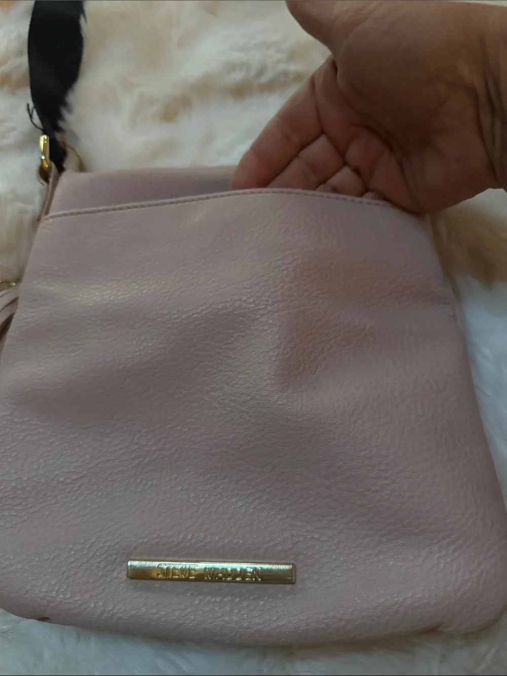 Steve Madden Blush Pink Leather Crossbody with Black Strap